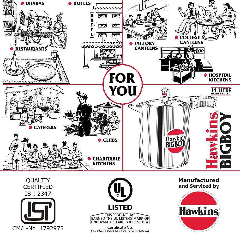 Hawkins Bigboy Pressure Cooker, 14 Litre Capacity  Free Shipping