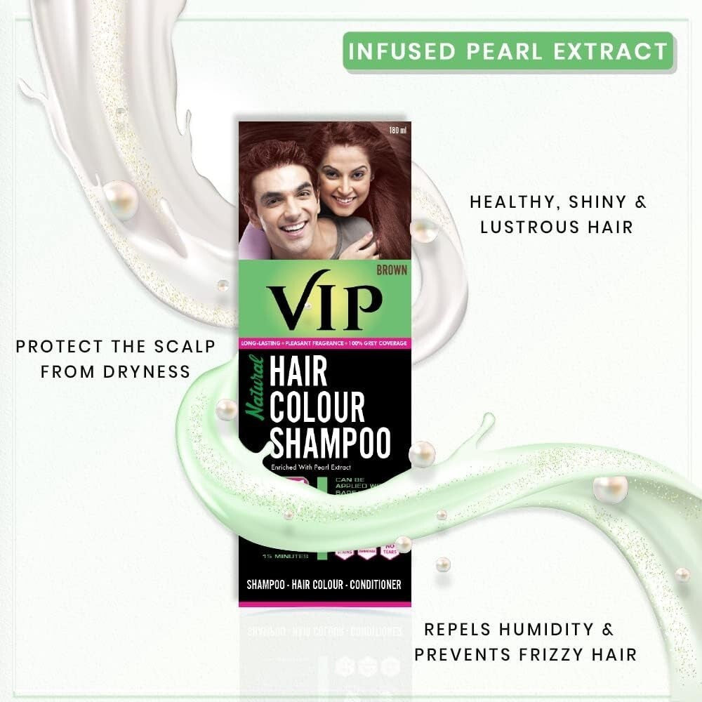 VIP Natural Hair Colour Shampoo, Brown, 180 ml  Free Shipping