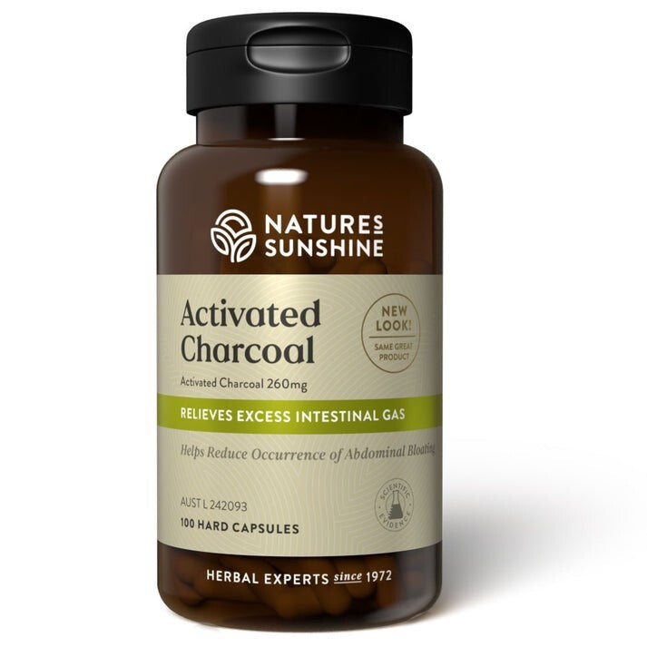 Nature's Sunshine Activated Charcoal 260mg - 100 Hard Capsules FREE SHIPPING