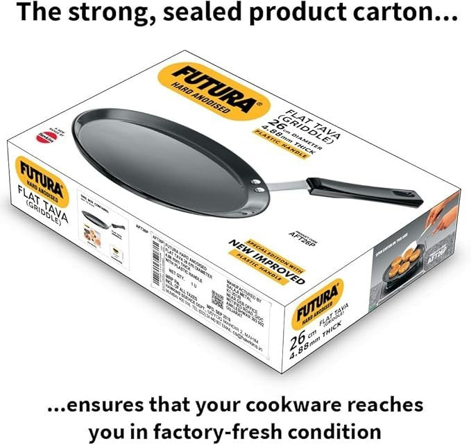 Hawkins Futura Hard Anodised Aluminium Flat Tava with Plastic Handle, 26 cm Diam