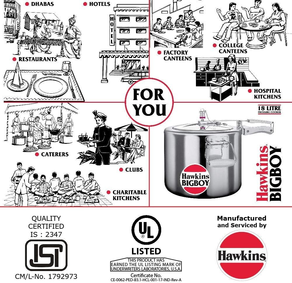 Hawkins Bigboy Pressure Cooker, 18 Litre Capacity  Free Shipping