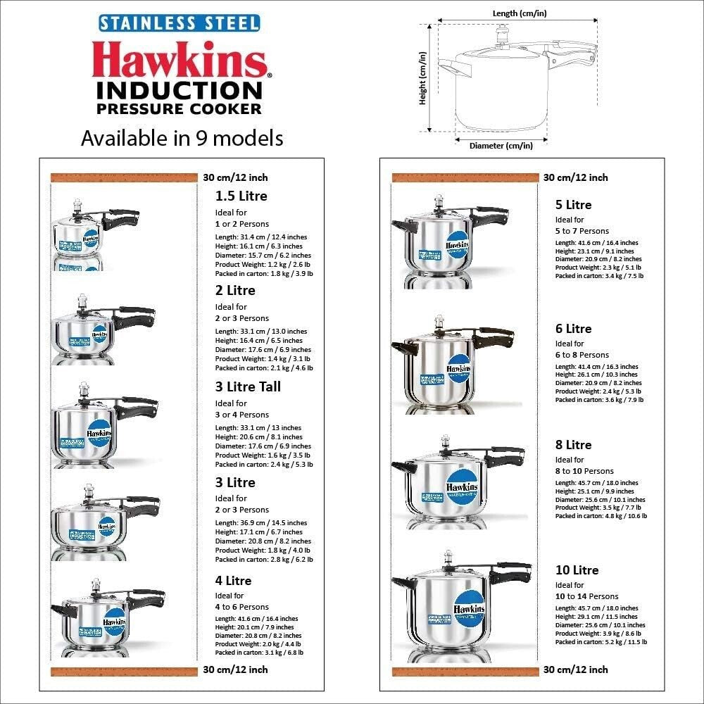 Hawkins Stainless Steel Induction Compatible Wide Pressure Cooker, 3 Litre Capac