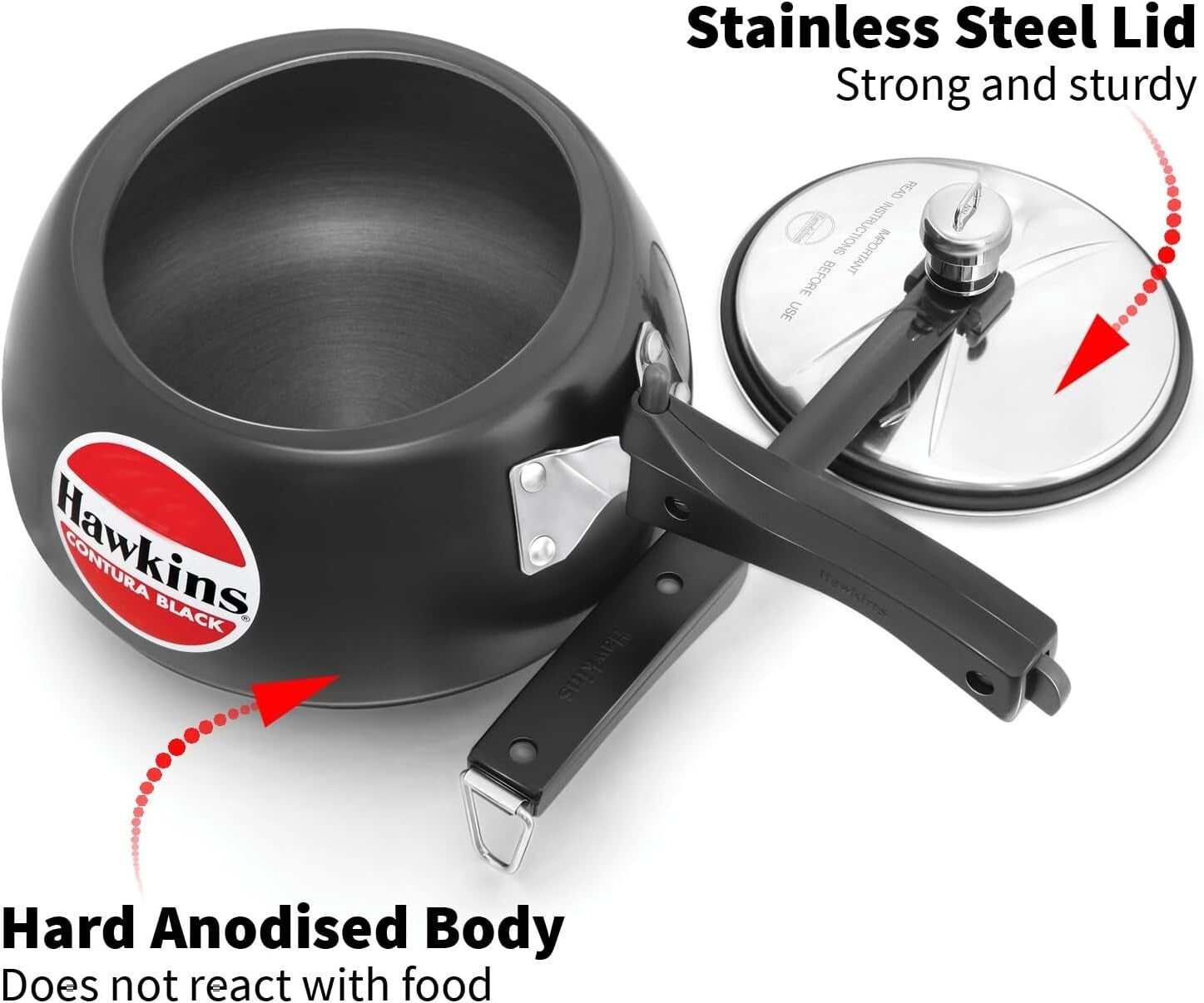 Hawkins Contura Pressure Cooker, 1.5 Litre Capacity, Black  Free Shipping