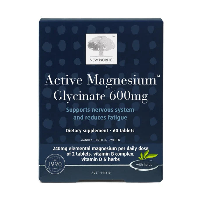 New Nordic Active Magnesium Glycinate 600Mg 60 Tablets - Supports Nervous System