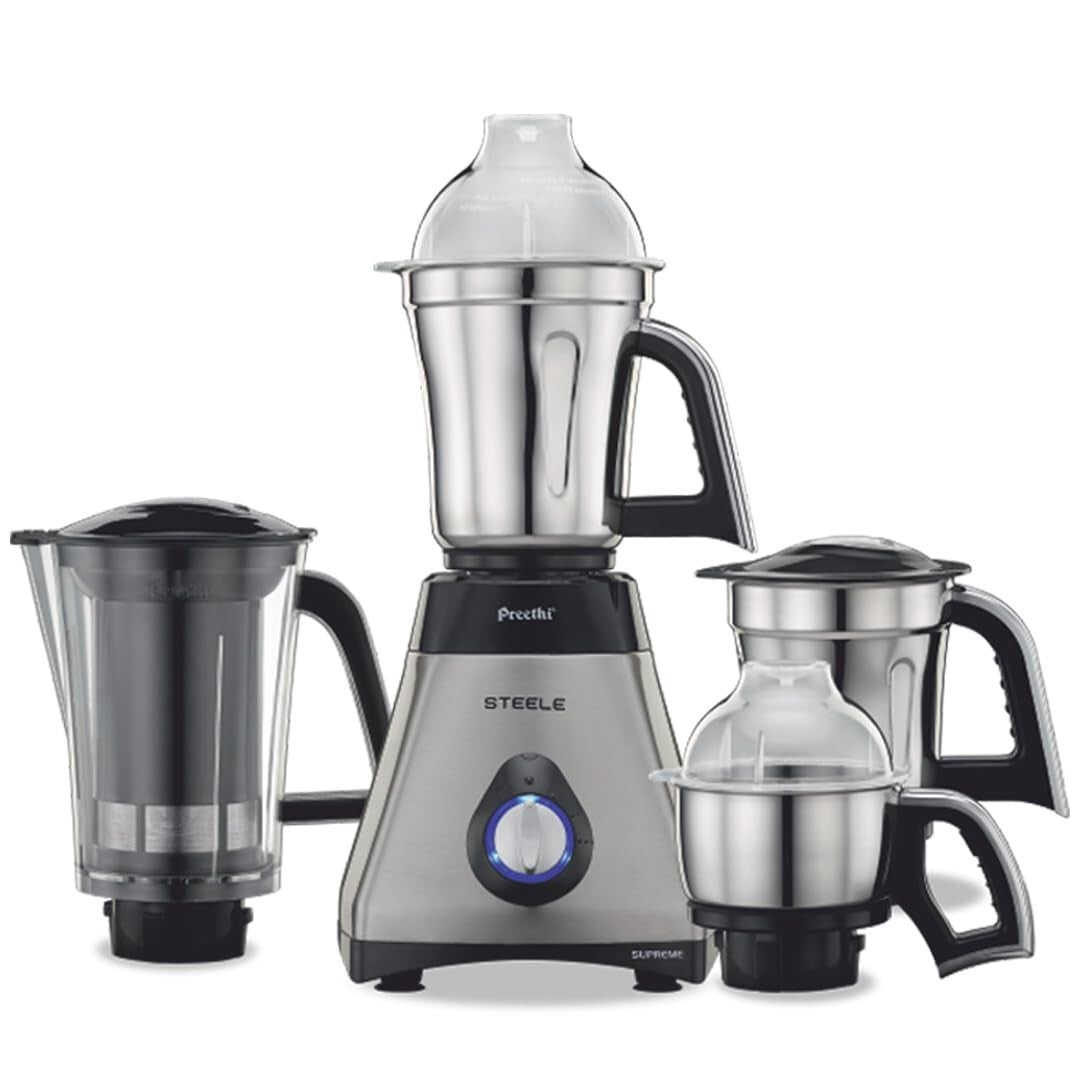 Preethi Steel Supreme MG-208 mixer grinder, 750-watt,4jar (Silver)  Free Shippin