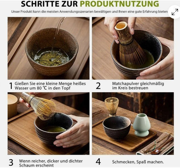 3Pcs Matcha Whisk Set Elegant Matcha Making Tool Bamboo Ceramic Tea Whisk Set