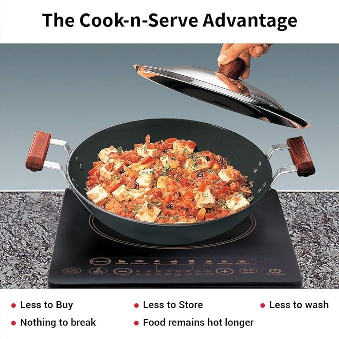 Futura IL23 Induction Compatible Hard Anodised Flat Bottom Deep Fry Pan/Kadhai w