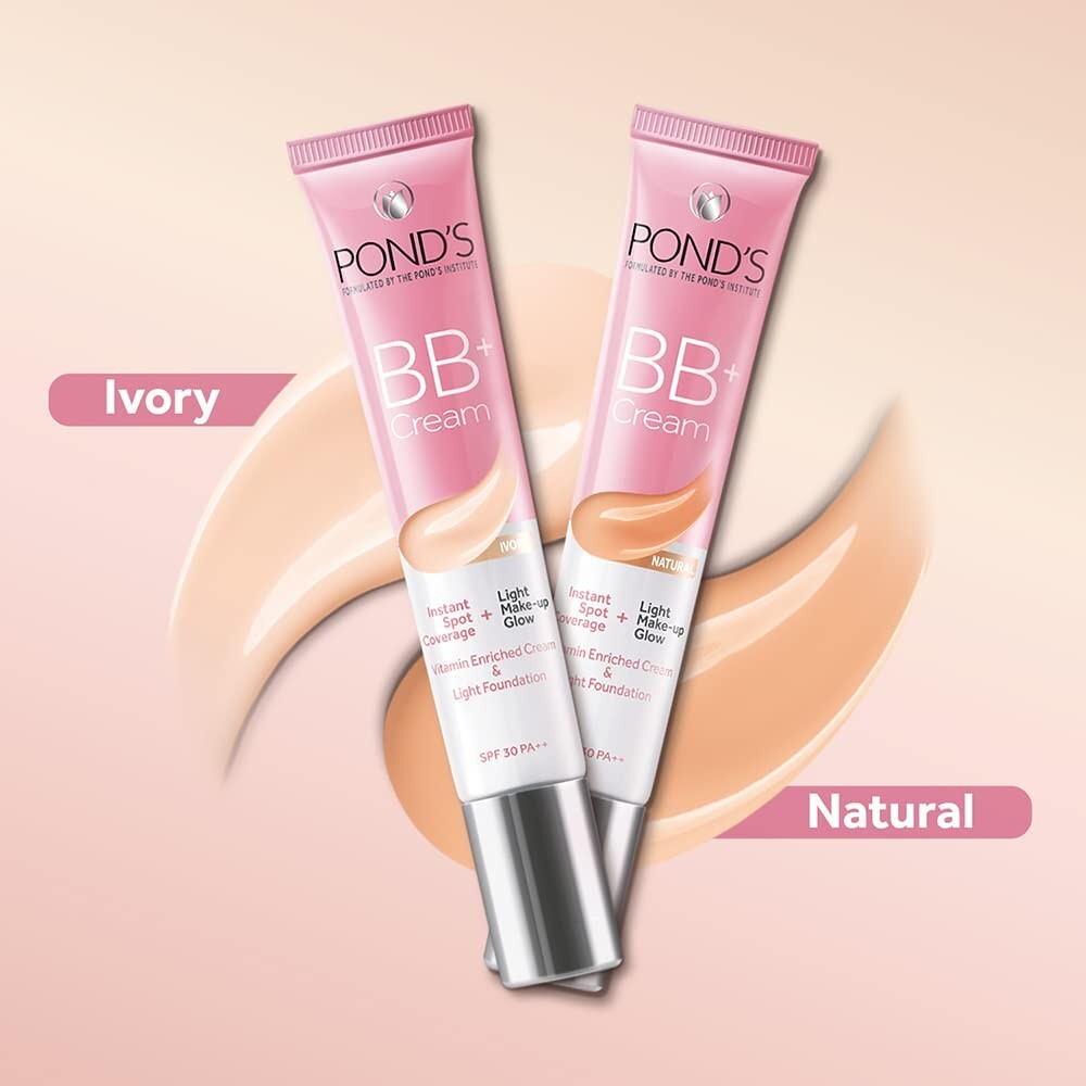 POND'S Bb+ Cream For All Skin Types,Ivory Lightweight Natural Foundation,18G
