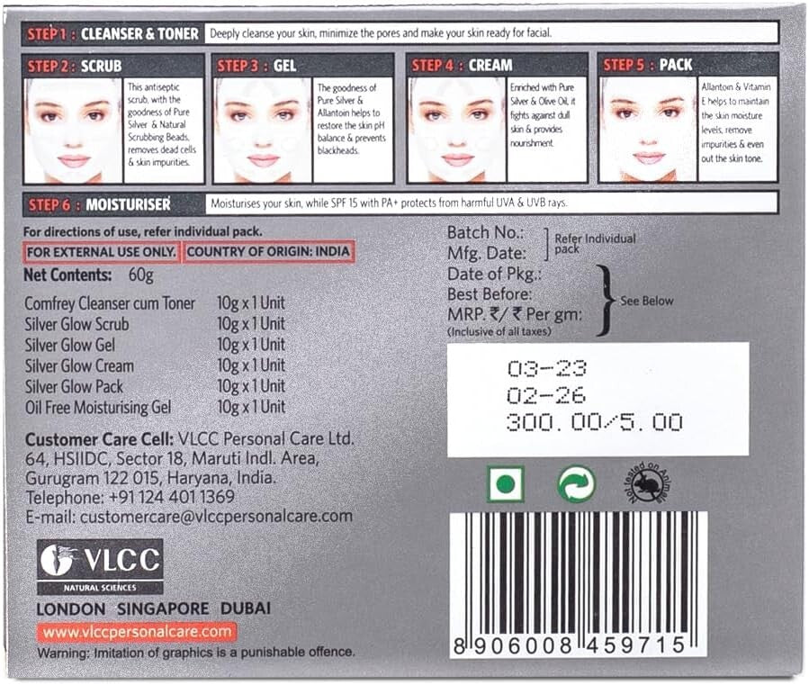 VLCC Silver Facial Kit Detoxifies & Purifies Skin Tissues & Restore The Natural