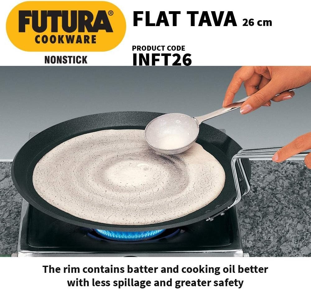 Hawkins FUTURA IQ45 Non-Stick Induction Compatible Flat Tava Griddle, 10-inch Bl