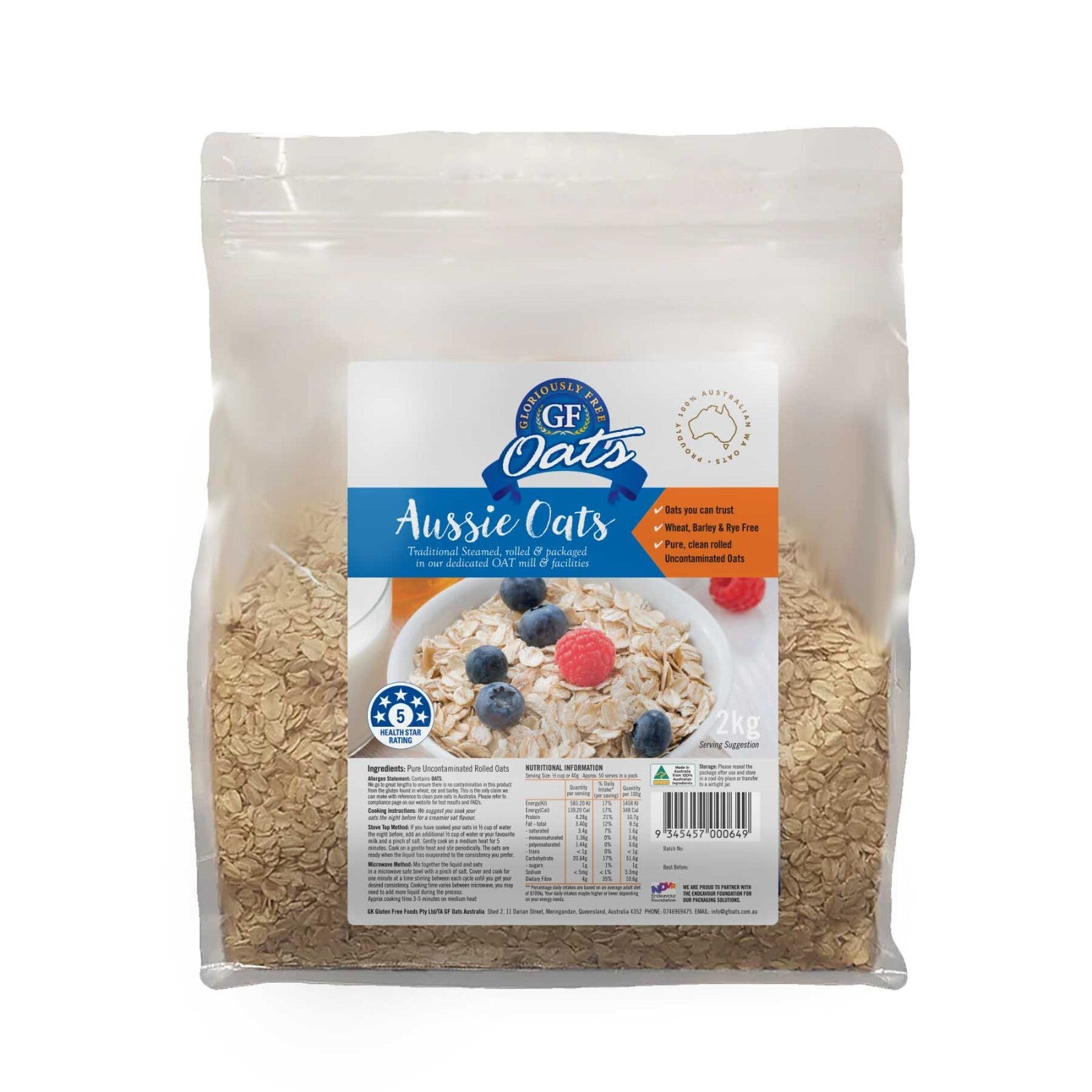 Gloriously Free Uncontaminated Oats Aussie 2kg  Free Shipping