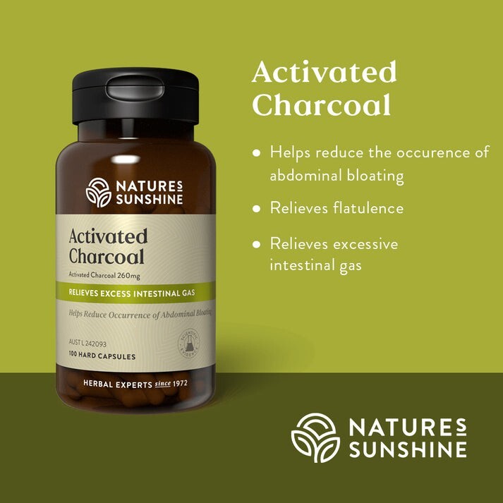 Nature's Sunshine Activated Charcoal 260mg - 100 Hard Capsules FREE SHIPPING