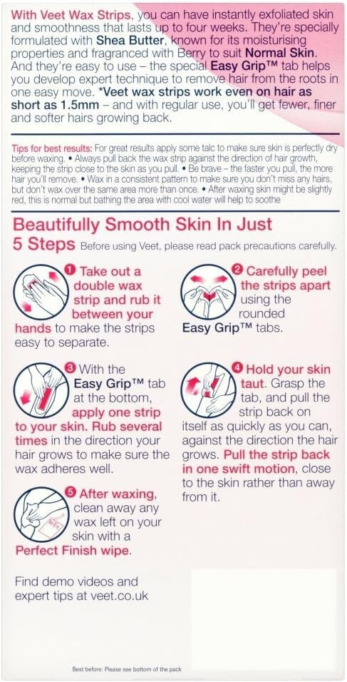 Veet Easy Gelwax Wax Strips Normal Skin, 20 pack (0124618)