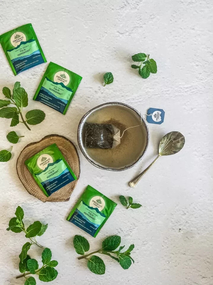 ORGANIC INDIA TEA TULSI PEPPERMINT 25 TEABAGS - Pack of 5  Free Shipping