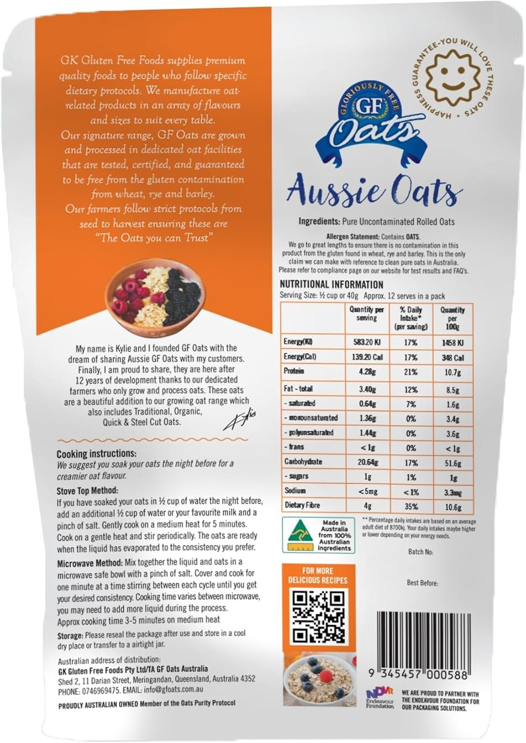 Gloriously Free Aussie Traditional Oats 500 g  Free Shipping