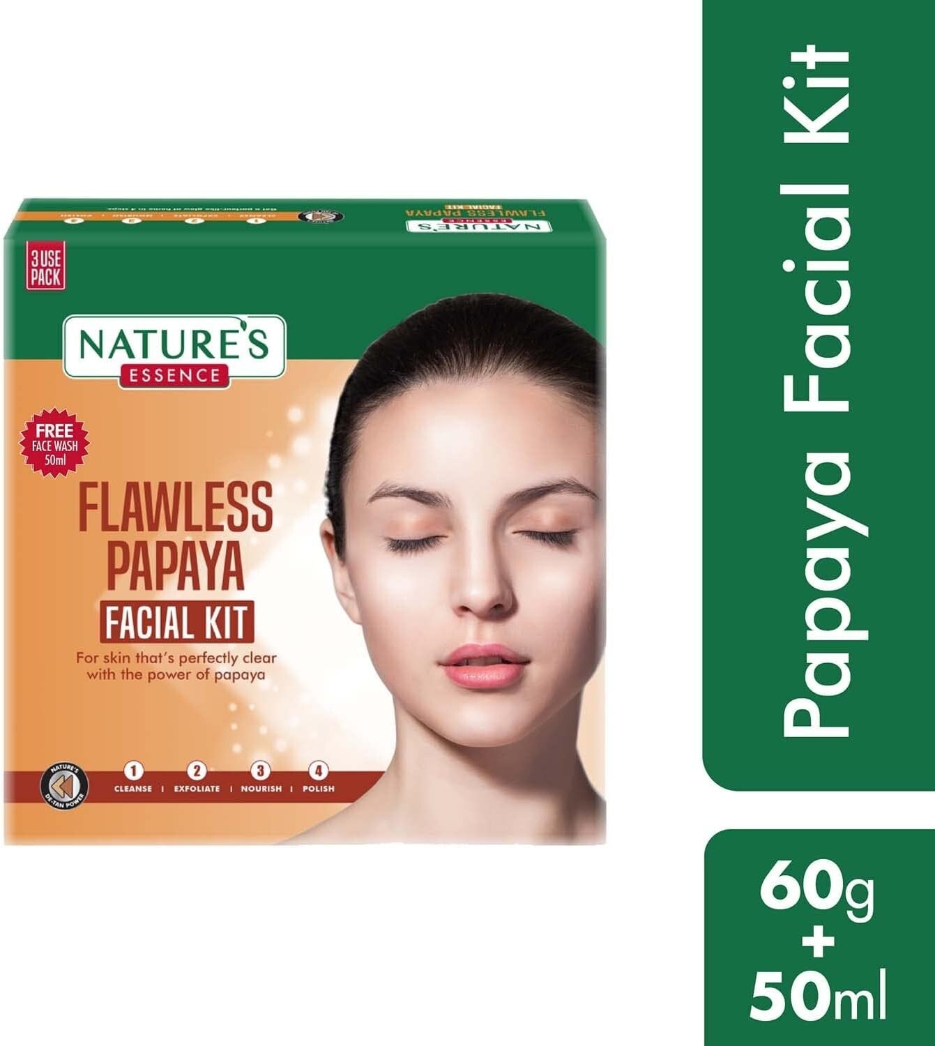 Nature's Essence Flawless Papaya Facial Kit 3 Use, White, 1 count, 60 gm 