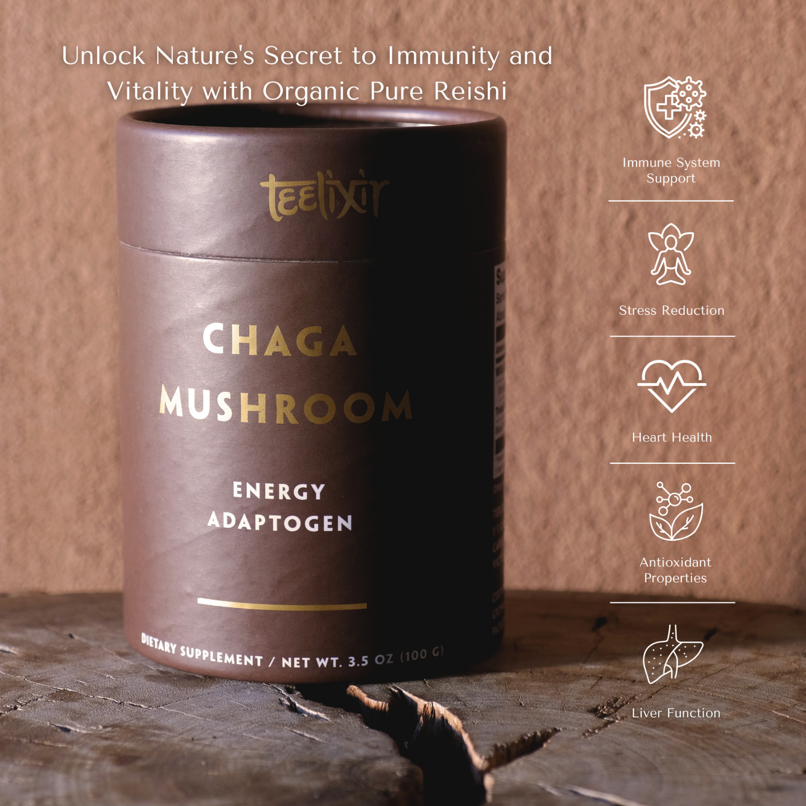 Teelixir Organic Chaga Mushroom Antioxidant Adaptogen 50g Free shipping