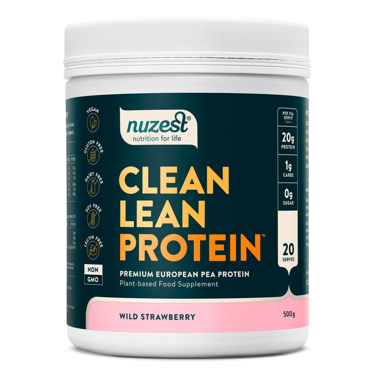 NUZEST PEA PROTEIN STRAWBERRY 500G - CLEAN LEAN PROTEIN-VEGAN -GLUTEN & SOY FREE