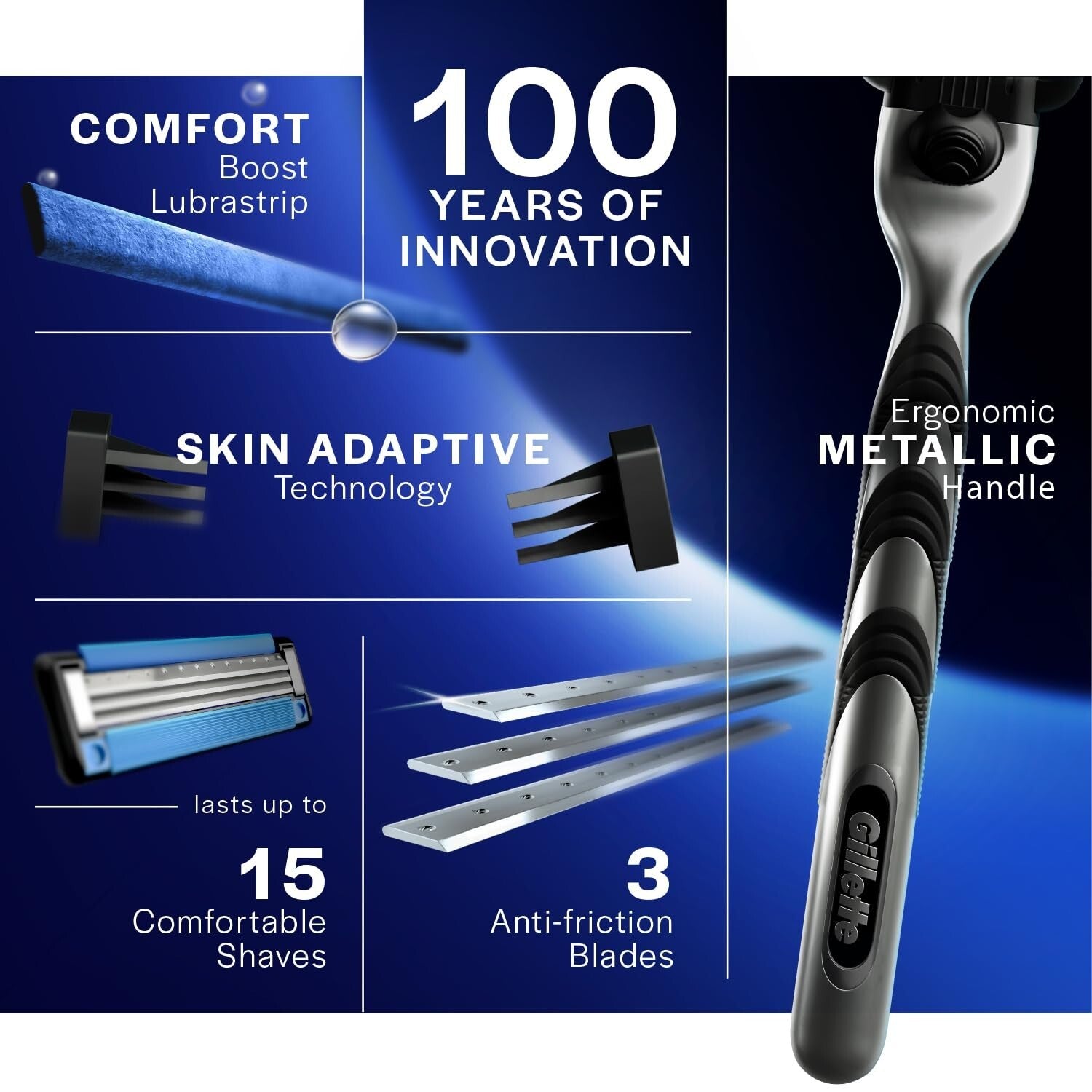 Gillette Mach3 Shaving 3-Bladed Cartridges, Pack Of 16, Men  Free Shipping