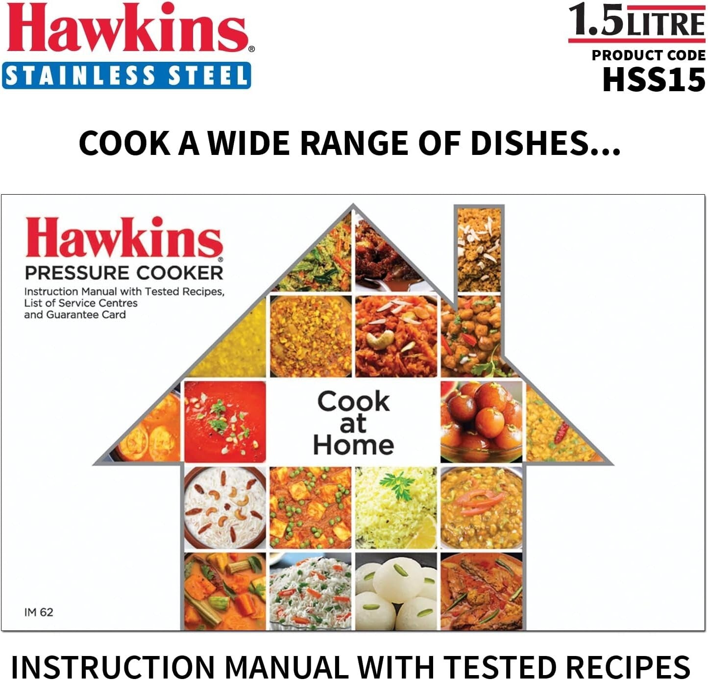 Hawkins Stainless Steel Pressure Cooker, 1.5 Litre Capacity  Free Shipping