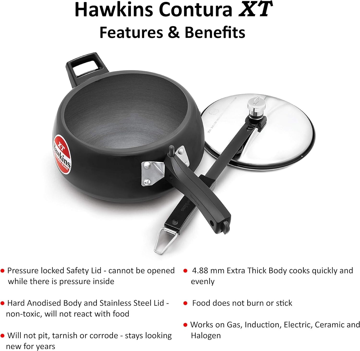 Hawkins Contura XT Pressure Cooker, 3 Liter Capacity, Black v