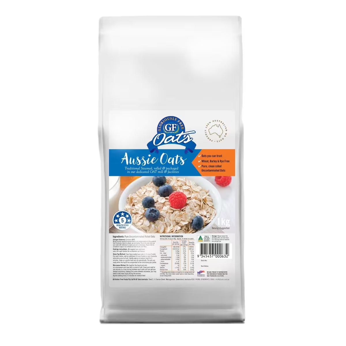 Gloriously Free Uncontaminated Aussie Oats 1kg  Free Shipping