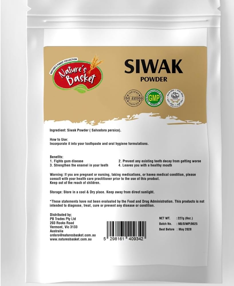 Nature's Basket Siwak (Salvadora persica) Powder, Natural Tooth Care, 227g