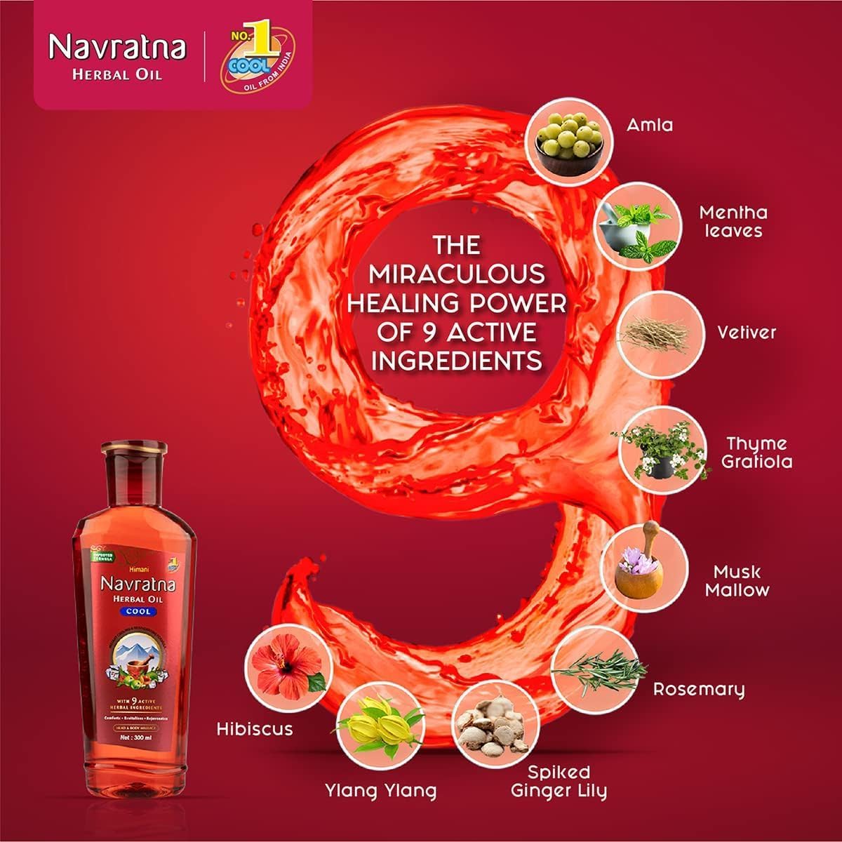 Navratna Ayurvedic cool hair oil with 9 herbal ingredients, 300ml