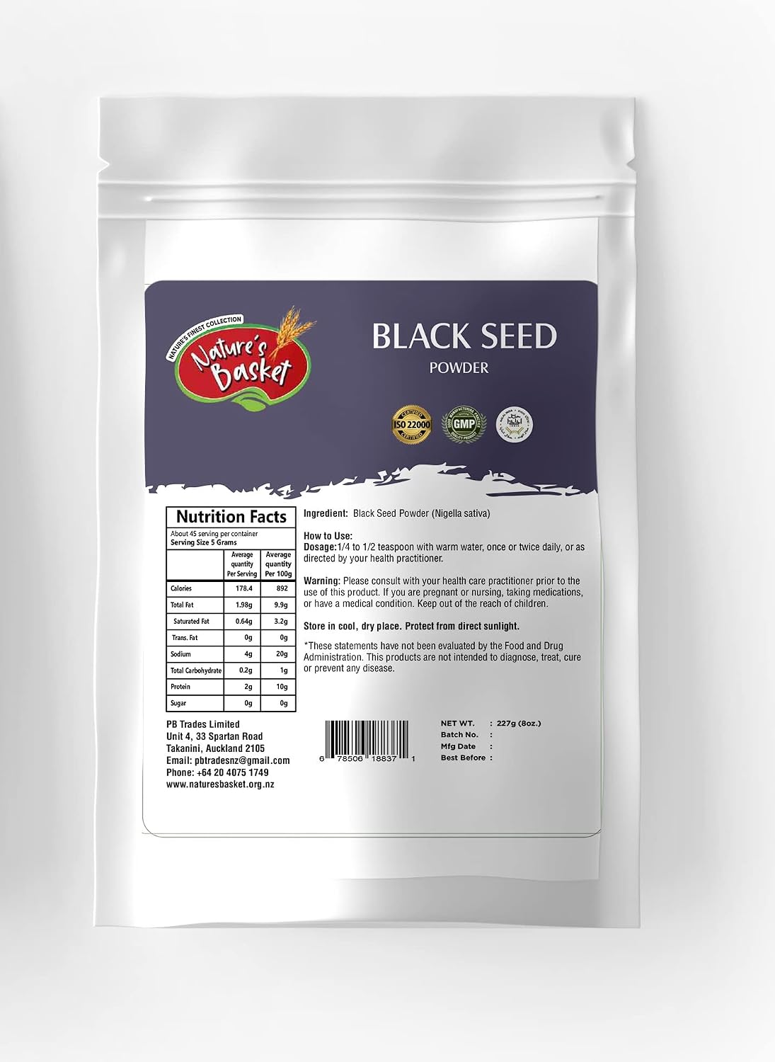 Nature's Basket Black Seed (Nigella Sativa) Powder 100% pure & natural 227g